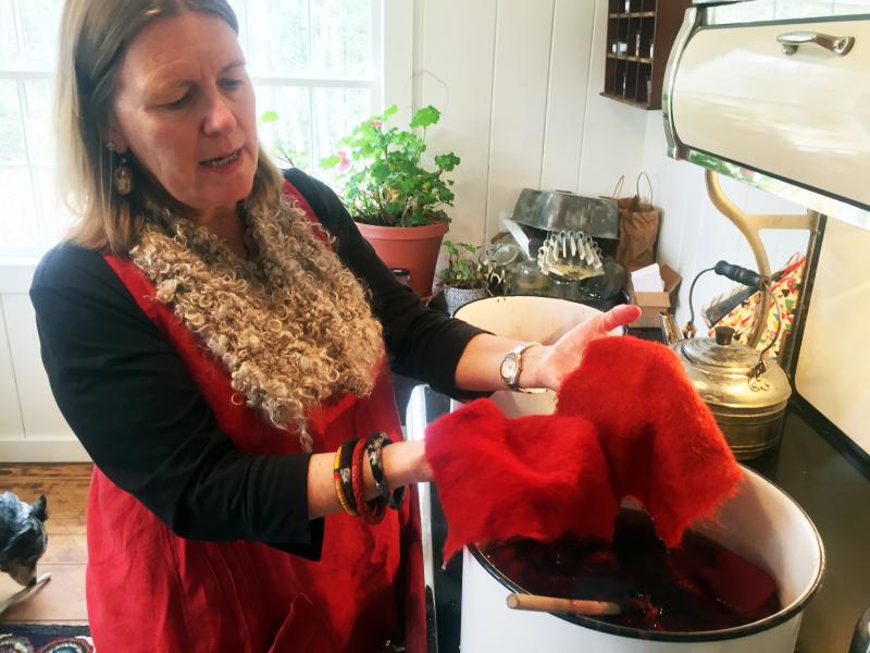 Susie Stephenson over-dyes recycled fabrics to get a new, richer color. SUZI THAYER/Boothbay Register