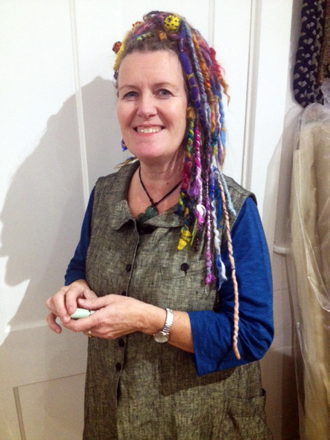 Susie Stephenson models some of her hair pieces, or wool dreadlocks. SUZI THAYER/Boothbay Register
