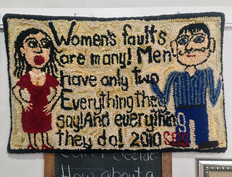One of Susie Stephenson’s fun, fact-filled rugs. SUZI THAYER/Boothbay Register