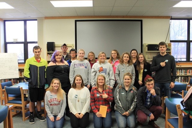 Seniors who have applied to college so far. Pictured from left, bottom row: Gretchen Elder, Mackenzie Colby, Nicole Rice, Rachel Eimen, Camden Spear; middle row: Nick McCoullough, Marissa Farnham, Samantha Carter, Skyler Davis, Meghan Oakes, Angela Machon, Brad Tibbetts; back row: Sam Teele, Julian Aponte, Anna Baumm, Hannah Morley, Caroline Witwicki. Missing from photo are Kyle Wilson, Doug Steinmetz, Chris Simpson and Ellie Demmons. Courtesy of Kerrin Erhard