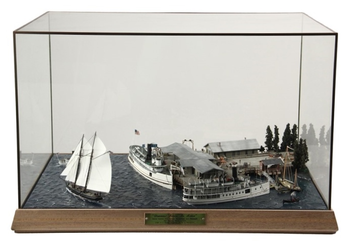7. Circa 1918 cased diorama depicting Maine Central RR ferries, “Moosehead” and “Pemaquid” in action. Circa 1918 cased diorama ME Central RR ferries
