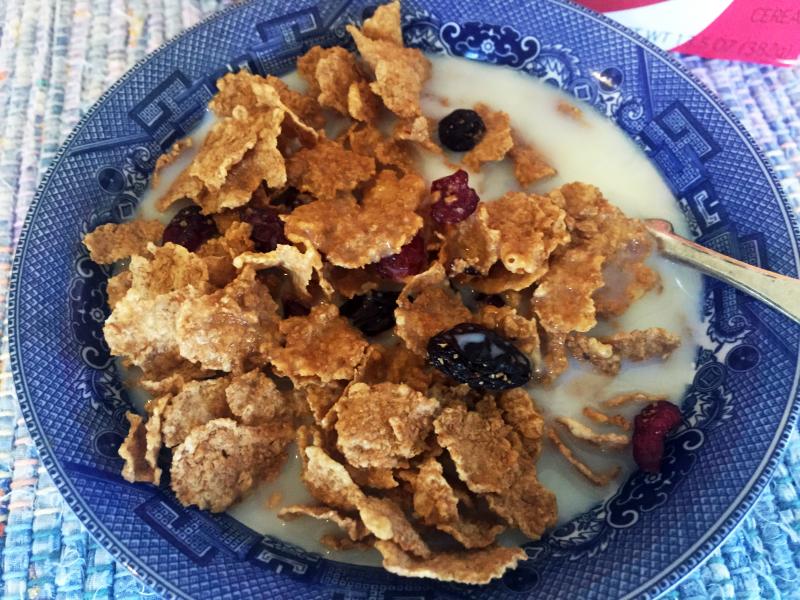 Frozen blueberries, hidden beneath Raisin Bran, keep the milk icy cold till the last spoonful. SUZI THAYER/Boothbay Register