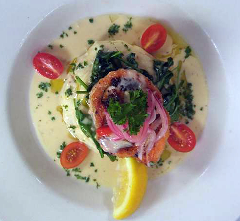 Salmon Rosette, one of Chef Michael Shirley’s new additions to the menu at Robinson’s Wharf. Courtesy of Michael Shirley