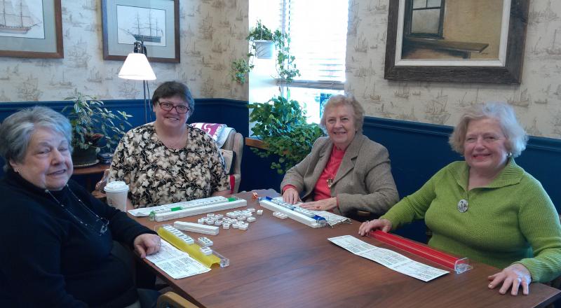 Mahjong class includes, from left, Mary Ann Morse, Cathy Tyler, instructor Marion Bates and Norma Scala. JANE CARPENTER/Boothbay Register