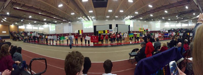 A presentation by students at La fête de la Francophonie des écoles. Courtesy of Natalie Gorey