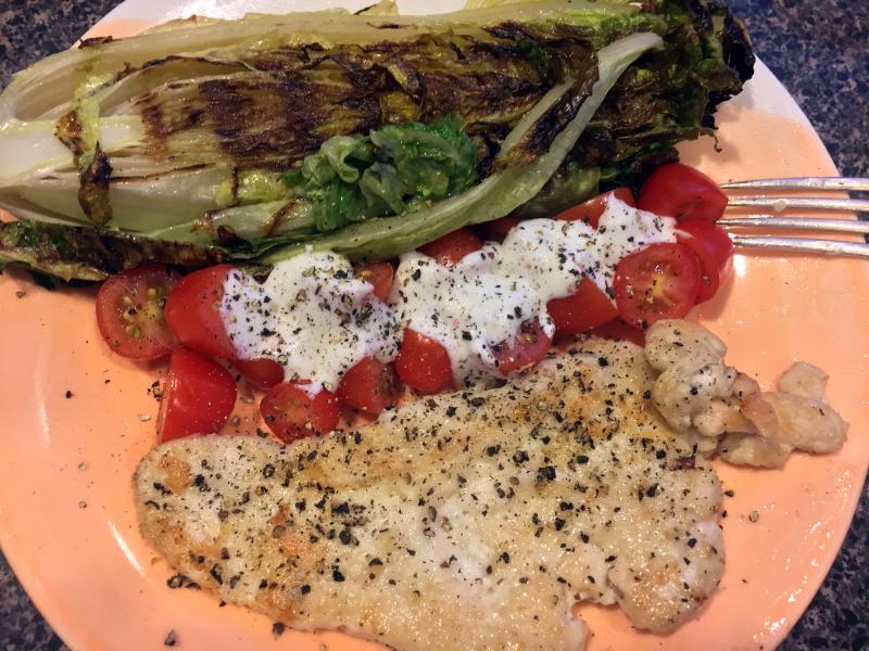 Once the romaine is grilled, broiled or roasted with some olive oil, and in my case, pink salt, you can serve it with anything your heart desires. SUZI THAYER/Boothbay Register