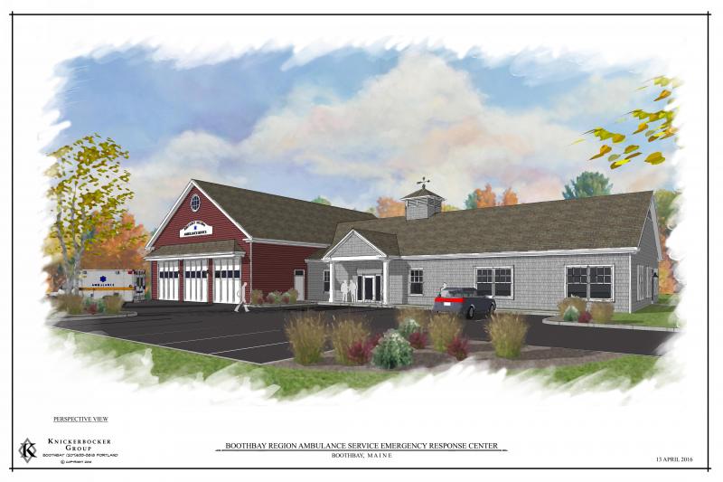 An artist rendering of the proposed new Boothbay Region Ambulance Service Emergency Response Center. Courtesy of Knickerbocker Group