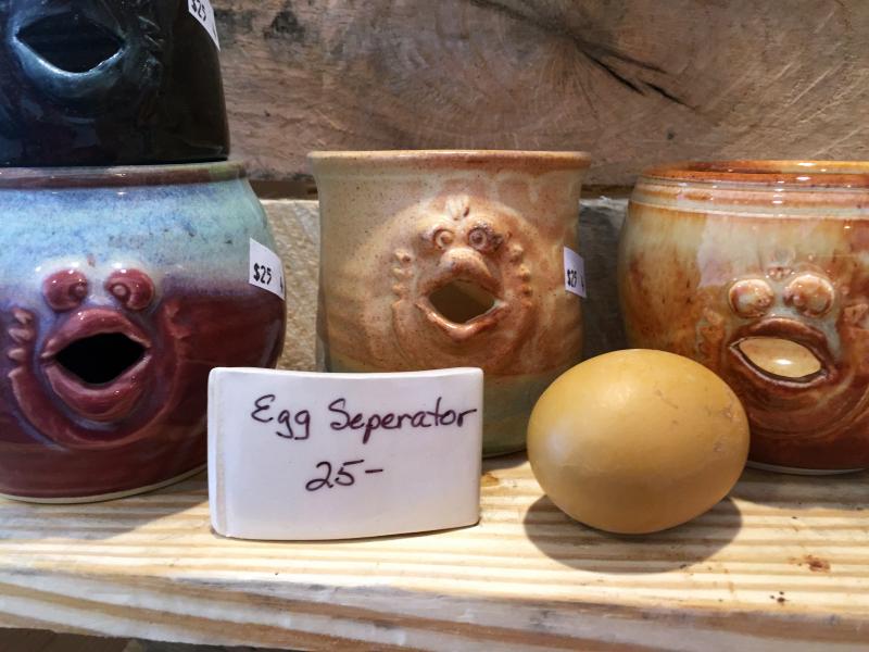Egg separators at Dirty Bird Pottery in Boothbay Harbor. SUZI THAYER/Boothbay Register