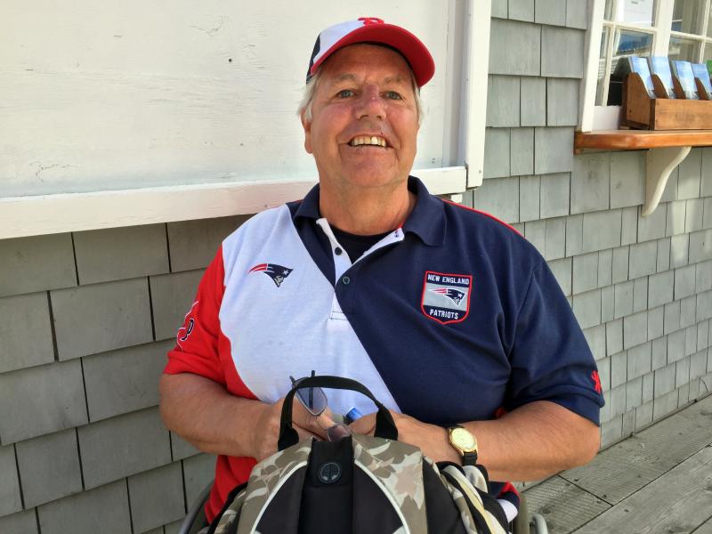 Graham Dawkins was waiting patiently for his wife, who was in town shopping.They were here from a small village in Wiltshire, England, near Stonehenge. SUZI THAYER/Boothbay Register