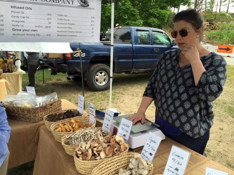 Juliana Hoffman works for Oyster Creek Mushroom Company and mans the booths at several farmers markets. SUZI THAYER/Boothbay Register