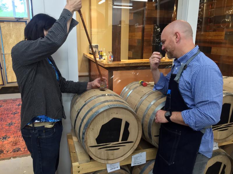 Topher Mallory and Matt Page “monitor” their spirits. SUZI THAYER/Boothbay Register