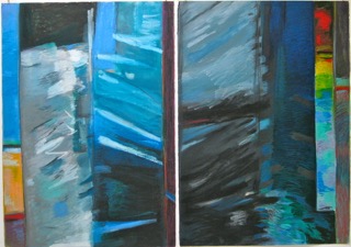 Elena Jahn “Monhegan Abstraction Dipyych” 60 x 60 oilstick. Elena Jahn “Monhegan Abstraction”