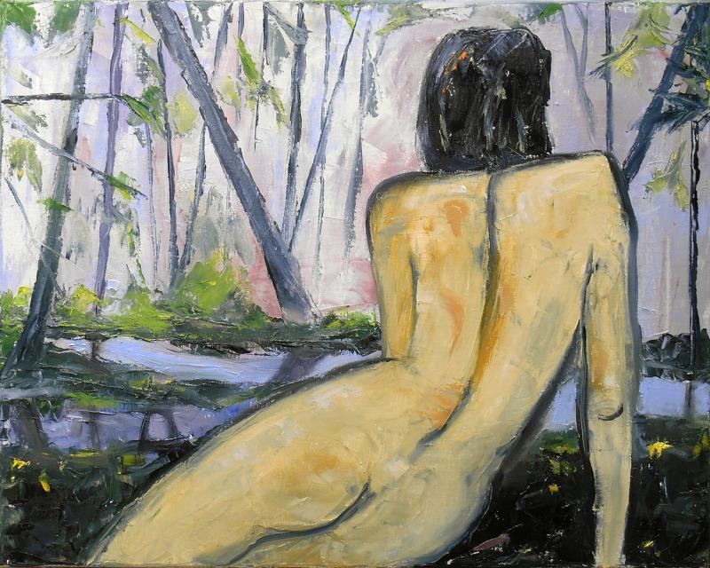 “Shifting slightly to one side she surveyed the morning sky” 16 x 20 oil by Lynne Seitzer/Joy to the Wind Gallery Lynne Seitzer/Joy to the Wind Gallery