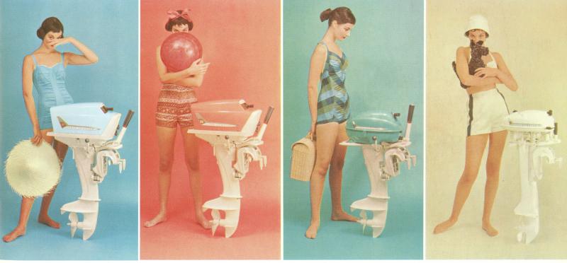 On Tuesday, June 7 at 7 p.m. the Boothbay Railway Village will host an illustrated lecture on Scott, Atwater, McCulloch and the outboards they made. This illustration is from a 1958 Scott Atwater catalog where they introduced a line of new outboards by famous industrial designer Raymond Loewy inspired by the clean, sweeping lines of jet aircraft each in a fashion forward color. Courtesy photo