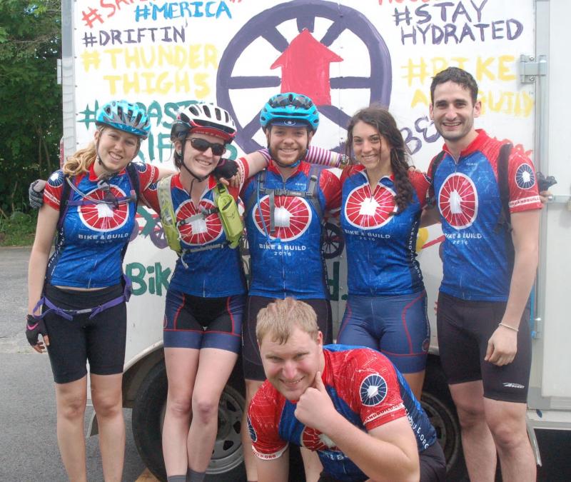 The early arriving cyclists at the Harbor Methodist Church. From left, Lisa Gardner, Chelsea Richardson, Daniel Sobien, Rachel Godwin, Brandon Kase, and, in front, Chris Carr.
ART MAYERS/Boothbay Register