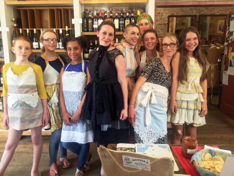 All the pretty aprons. One of the features at the first Wiscasset Art Walk 2016 was the bevy of girls modeling aprons made by Dana Browne Spinney of Paper Doll Aprons. SUZI THAYER/Wiscasset Newspaper