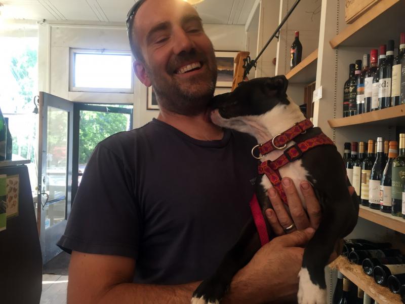 David Spinney and his pup Josie at Treats. SUZI THAYER/Wiscasset Newspaper