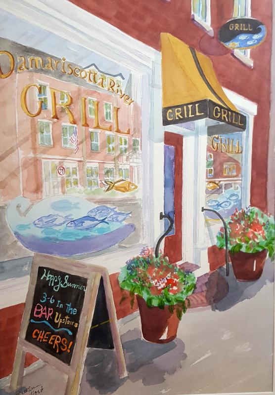 “Damariscotta’s Grill,” watercolor, 13” x 19,” by Kathleen Horst Kathleen Horst