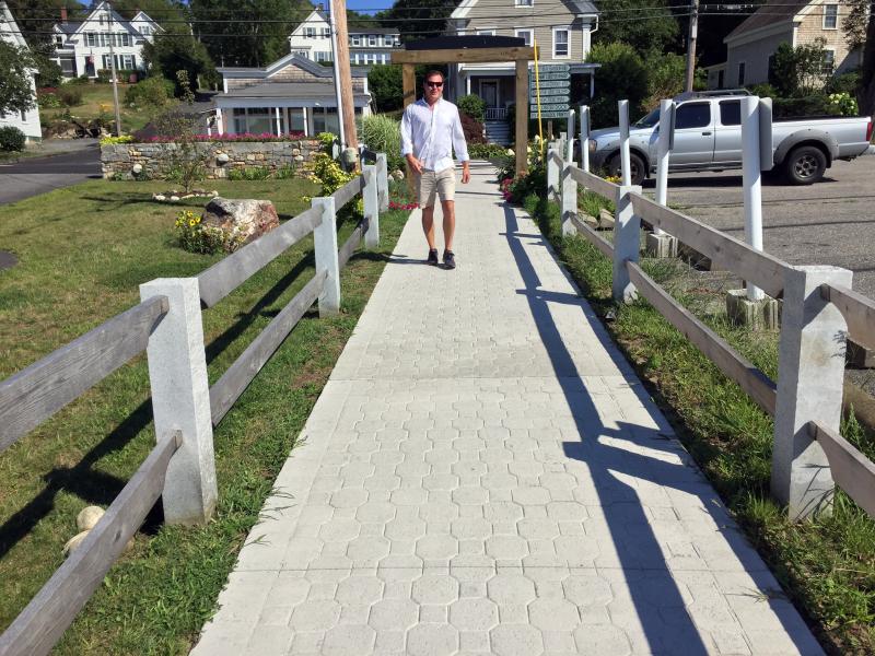 Looking toward the east side from the cobblestone lookalike path at the end of the footbridge. SUZI THAYER/Boothbay Register