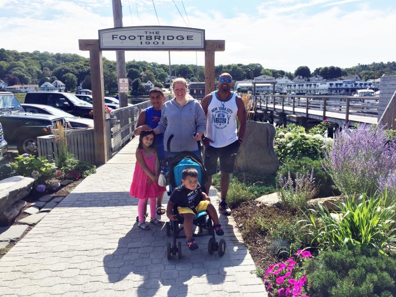 The Salickram family, from Boston, at the west end of the footbridge. SUZI THAYER/Boothbay Register