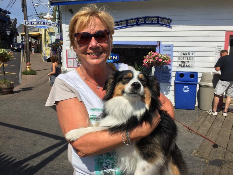 Frans Jansen’s sister was here from the Netherlands visiting. Here she’s holding her brother’s dog, Moose. SUZI THAYER/Boothbay Register