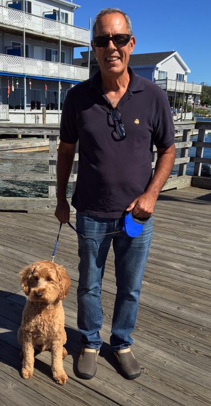John Paonessa was here from Laconia, New Hampshire. His adorable pup has a name, but this reporter forgot to record it! SUZI THAYER/Boothbay Register