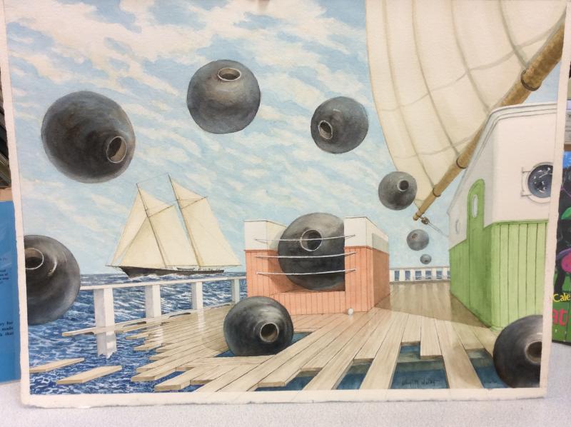 Art by Allan Walton for sale at Boothbay Harbor Framers, “The Wreck of the Black Pearl.”
