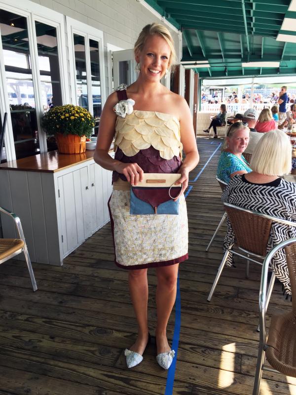 Catherine Tracy modeled the outfit that won the Local Designer Award presented to Sandra Barry. SUZI THAYER/Boothbay Register