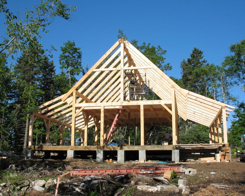 The completed timber frame of the Education Center. Courtesy of Elaine Jones