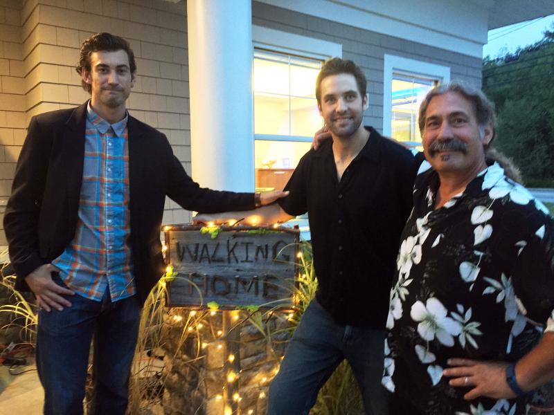 Karl Berger, left, Ryan Leighton and Steve Berger at the opening night of “Walking Home” in Boothbay Harbor. SUZI THAYER/Boothbay Register