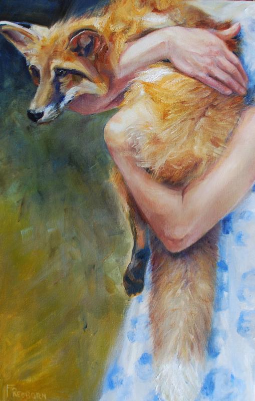 “Fox” is one of Gay Freeborn’s paintings depicting the bond between people and animals. Courtesy of Kim Traina Gay Freeborn