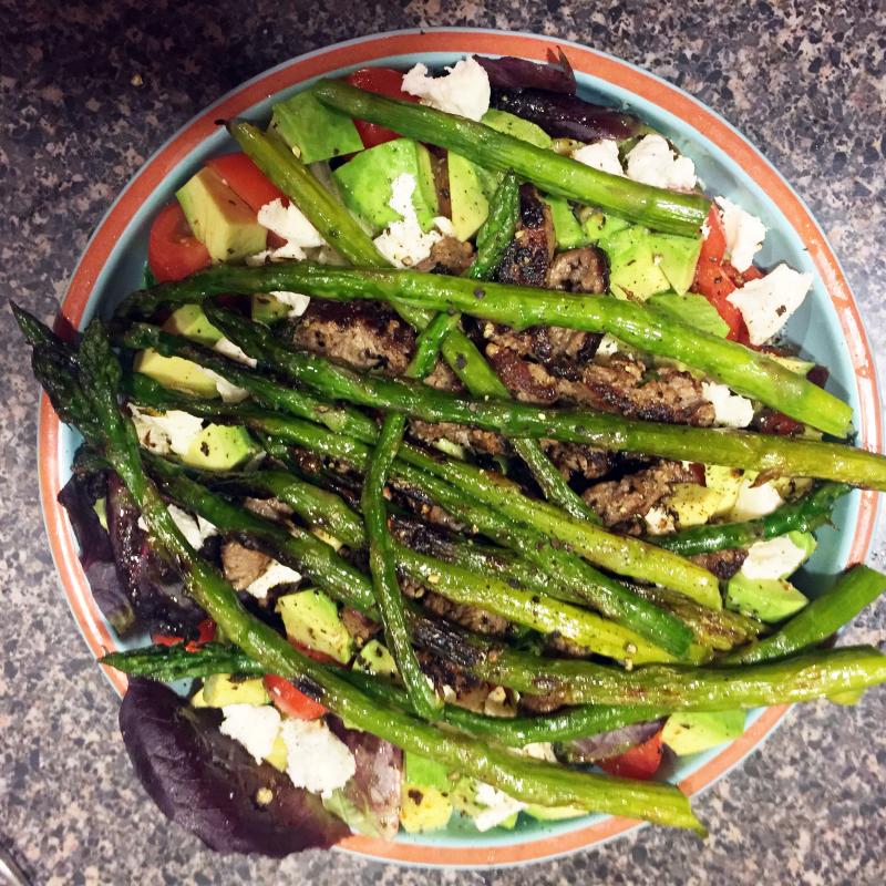 You can throw anything you like on a hot salad. Here’s one with roasted asparagus. SUZI THAYER/Boothbay Register
