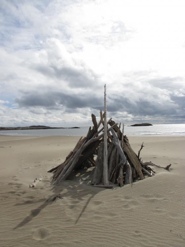 Driftwood sculpture at Popham Beach. That’s Seguin Island on the horizon. PHIL DI VECE/Wiscasset Newspaper