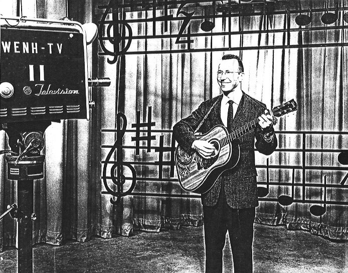 Singing Presque Isle Professor Jan Kok in the only known photo of him at the WENH-TV station located in Durham, New Hampshire where he filmed his endearing "Music Theater" program for children in the early 1960s. Courtesy of Christina Shipps