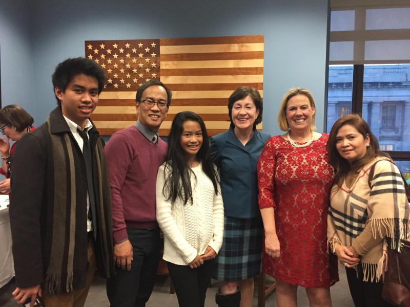 U.S. Sen. Susan Collins welcomes Boothbay Region residents to Washington, D.C. on Jan. 20 for President Donald J.Trump’s inauguration. Pictured, from left: Karl Alamo, Aqalino Alamo and Ariel Alamo, all of Boothbay; Collins, State Rep. Stephanie Hawke of Boothbay Harbor and Charito Alamo of Boothbay. Courtesy photo