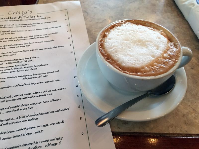 A cappuccino at Crissy’s Breakfast & Coffee Bar. SUZI THAYER/Boothbay Register