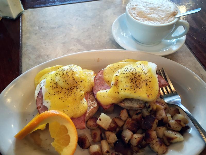 Eggs Benedict and a cappuccino at Crissy’s Breakfast & Coffee Bar. SUZI THAYER/Boothbay Register