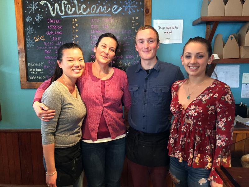 Camille Lazzari, left, owner Heidi Smith, John Tonry and Laurel Gallione all help to make Crissy’s a success. SUZI THAYER/Boothbay Register