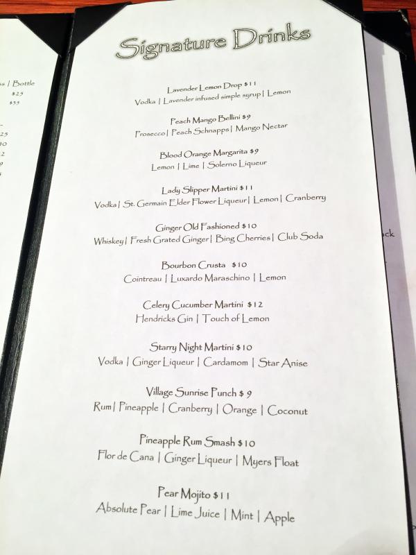 Marilyn Gorneau’s signature cocktail menu at Little Village Bistro in Wiscasset. SUZI THAYER/Boothbay Register