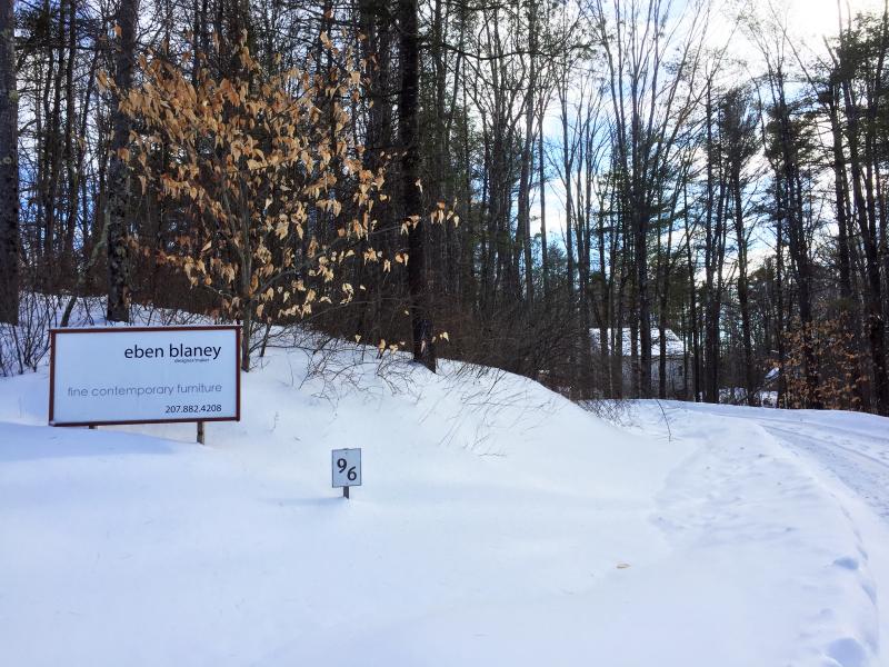 The sign on Eddy Road, where Eben Blaney’s fine furniture studio is located. SUZI THAYER/Boothbay Register