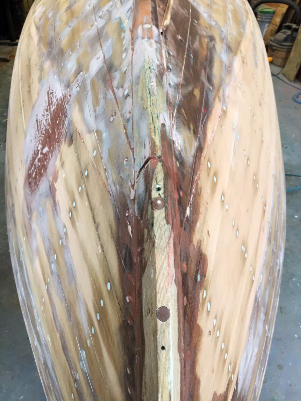 Coriolis’ hull is ready for veneering. SUZI THAYER/Boothbay Register