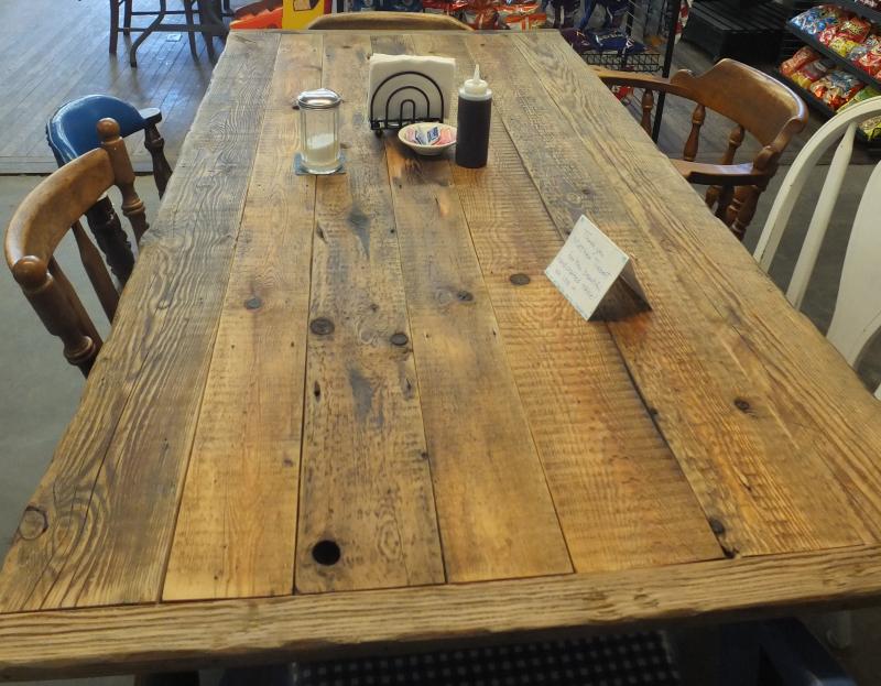 The new hemlock table top made by Matthew Tisbert of Alna. LISA KRISTOFF/Boothbay Register
