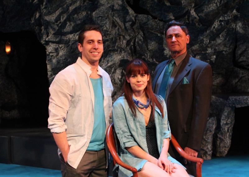 Leading characters, from left: Orpheus (Austin Olive), Eurydice (Gina D'Arco) and Eurydice's Father (Cliff Blake) in Heartwood Theater's production of "Eurydice," by Sarah Ruhl. Courtesy of Jenny Mayher