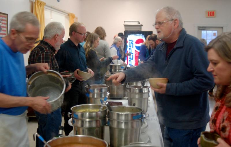 Diners cue up to sample a variety of soups served by Rotary volunteers. ART MAYERS/Boothbay Register