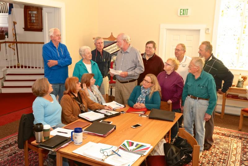 From left to right, seated, are BRCRC members Lori Grinnell, Susan Wilson, Tracey Hodgdon Hyson and Holly Stover; standing, left to right, are Bruce Johnson, BRCRC board president Sue Burge, John Lunt, SIA board president Gardiner Rapeyle, Pastor Richard Rego, Nancy Van Dyke, Jim Singer, John Suczynski and Barclay Shepard. Courtesy of Robert Mitchell
