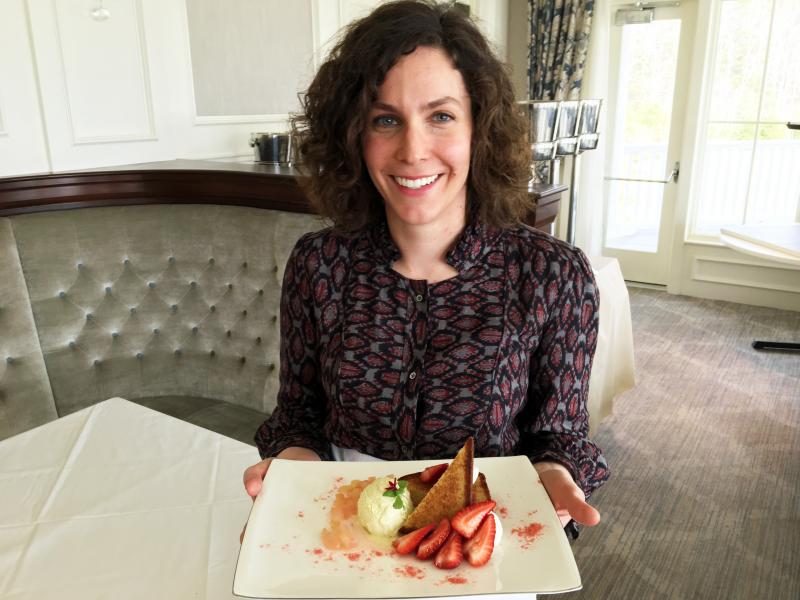 Alex Tallen holds a dessert creation she will be making for the Boothbay Harbor Country Club this summer. SUZI THAYER/Boothbay Register