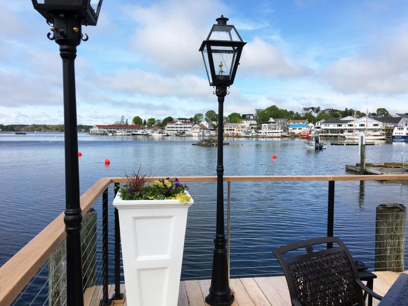 New gas lanterns adorn the deck of the Boothbay Harbor Oceanside Golf Resort. SUZI THAYER/Boothbay Register