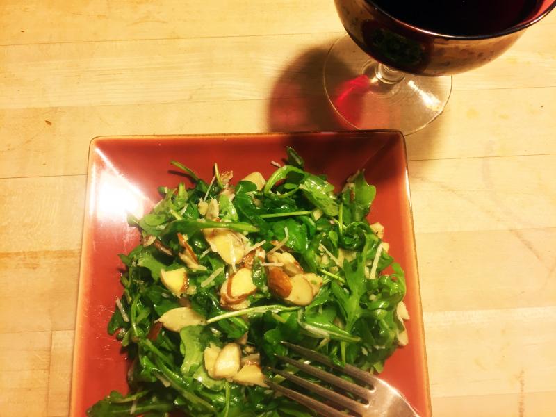 Arugula salad with sliced almonds and fresh grated Parmesan. SUZI THAYER/Boothbay Register