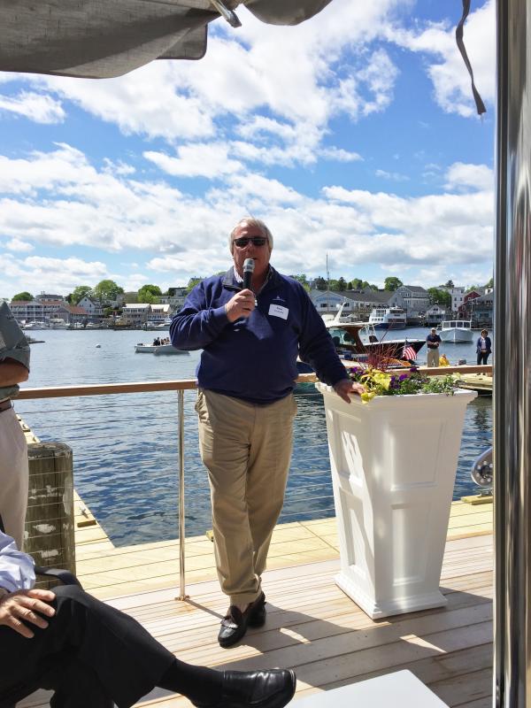 Paul Coulombe thanked his team, who worked hard over the winter to finish by May 27, at the Boothbay Harbor Oceanside Golf Resort. SUZI THAYER/Boothbay Register