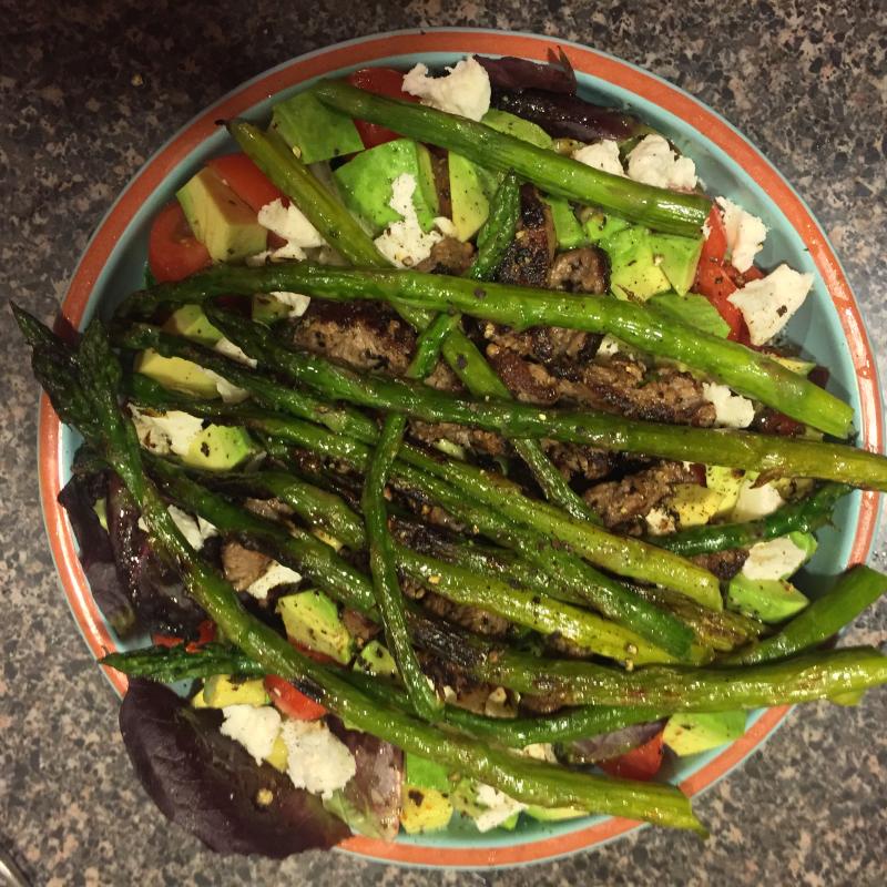 A huge salad with roasted asparagus thrown on top. SUZI THAYER/Boothbay Register